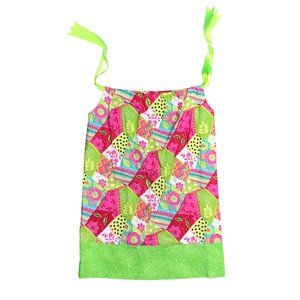 Handmade Patchwork Print Pillow Case Dress Adjustable Ribbon Straps Girls Size 4